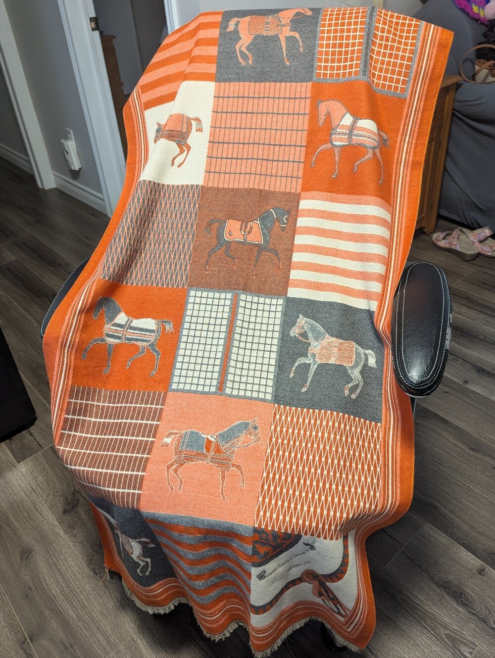 Equestrian Inspirer Throw, Shaw, Scarf Coverup. 76x25 Inches. Fringed. Soft.